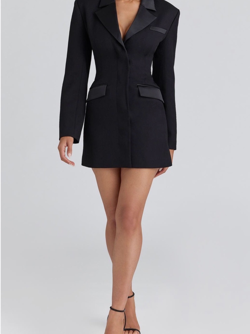 House of CB Black Satin Lapel Blazer Mini Dress